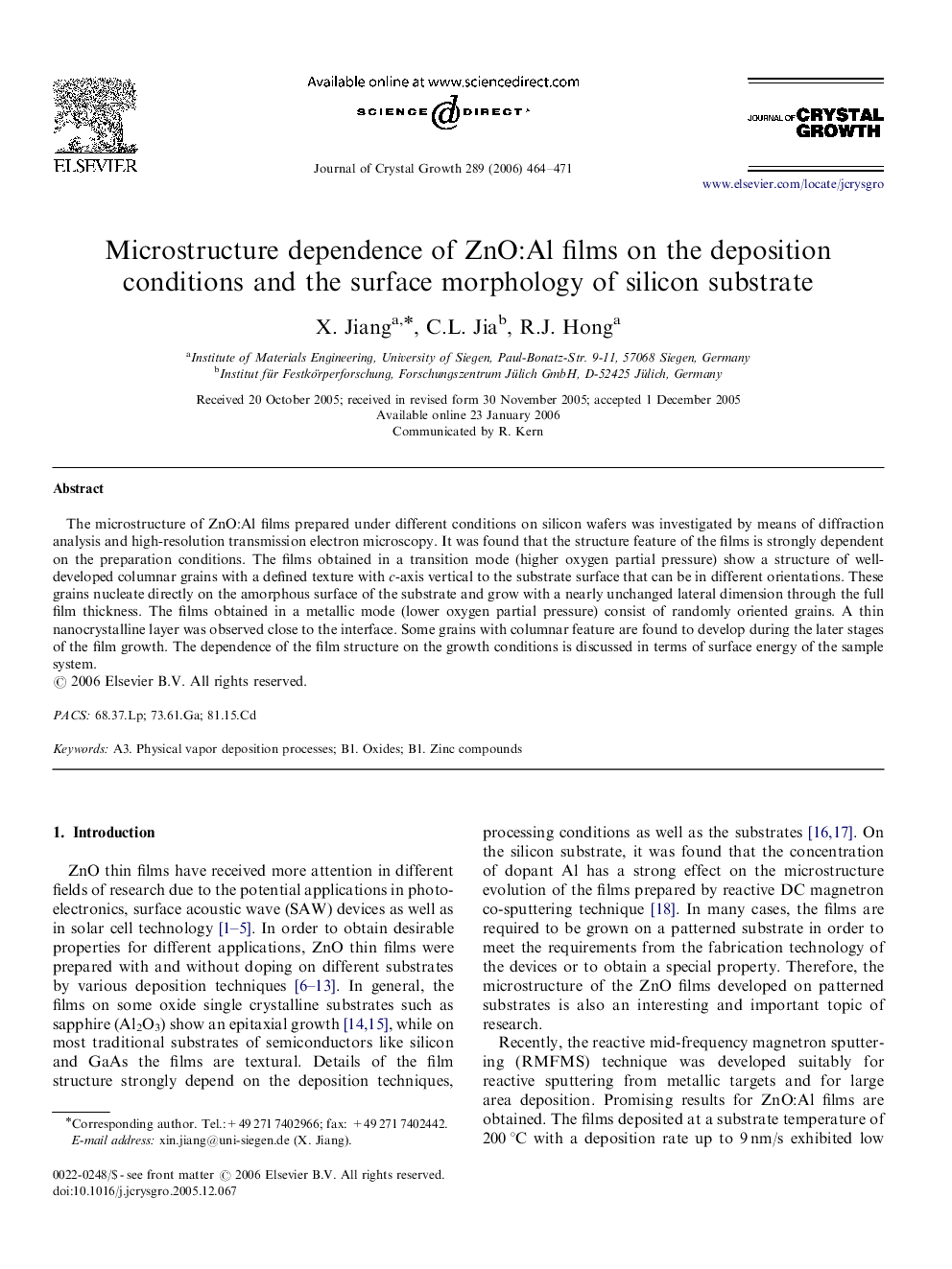 Microstructure dependence of ZnO:Al films on the deposition conditions and the surface morphology of silicon substrate