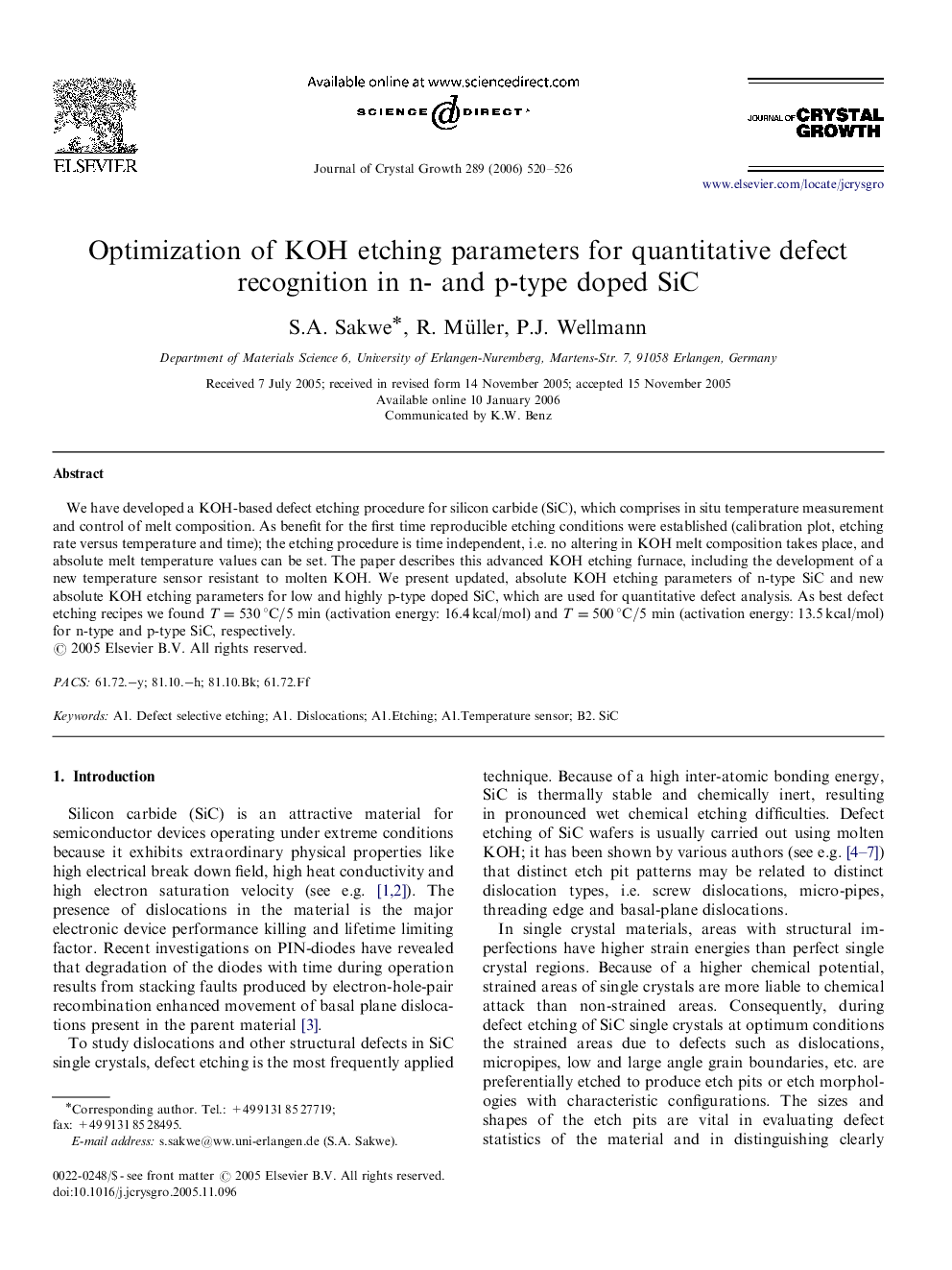 Optimization of KOH etching parameters for quantitative defect recognition in n- and p-type doped SiC