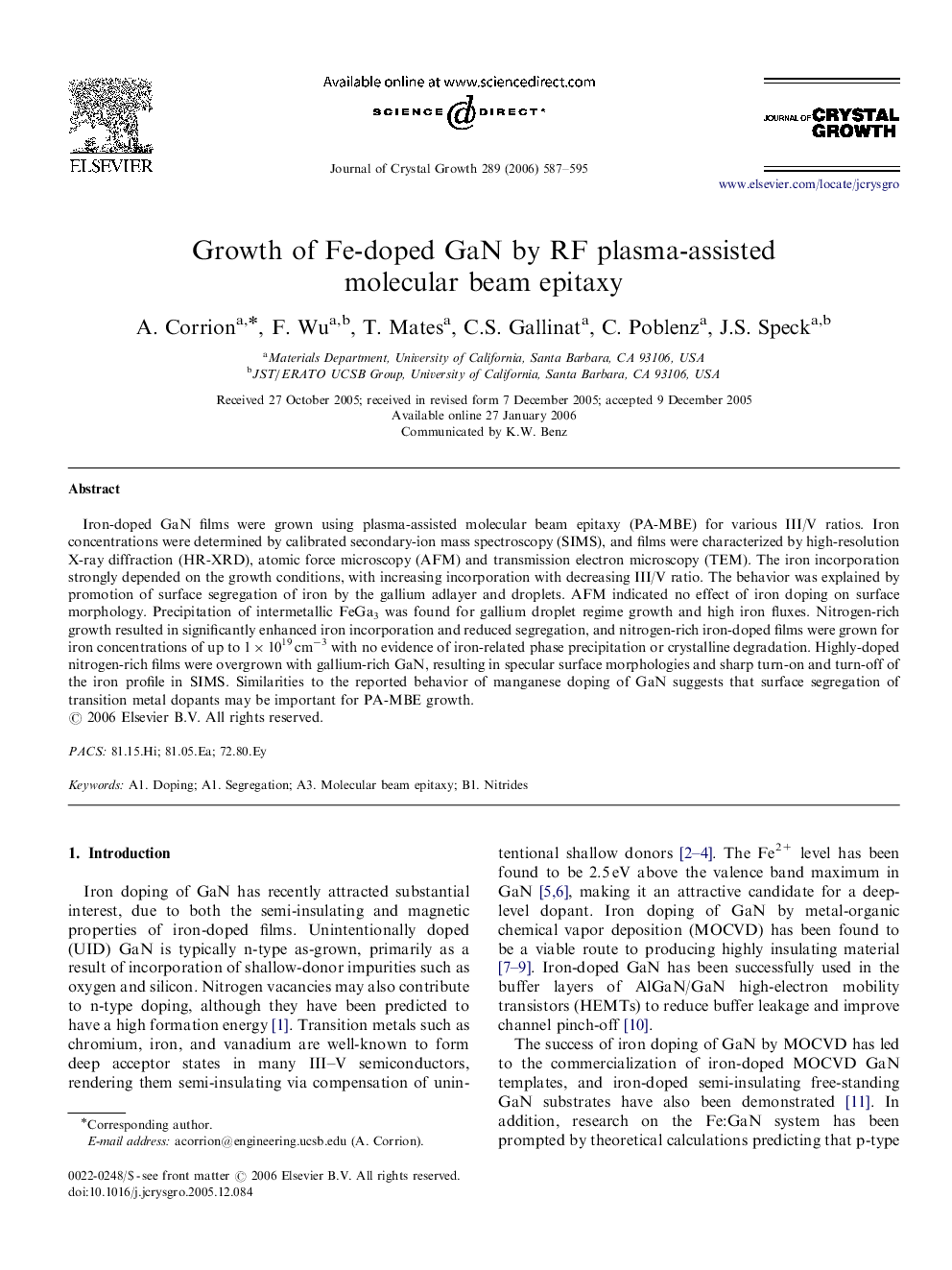 Growth of Fe-doped GaN by RF plasma-assisted molecular beam epitaxy