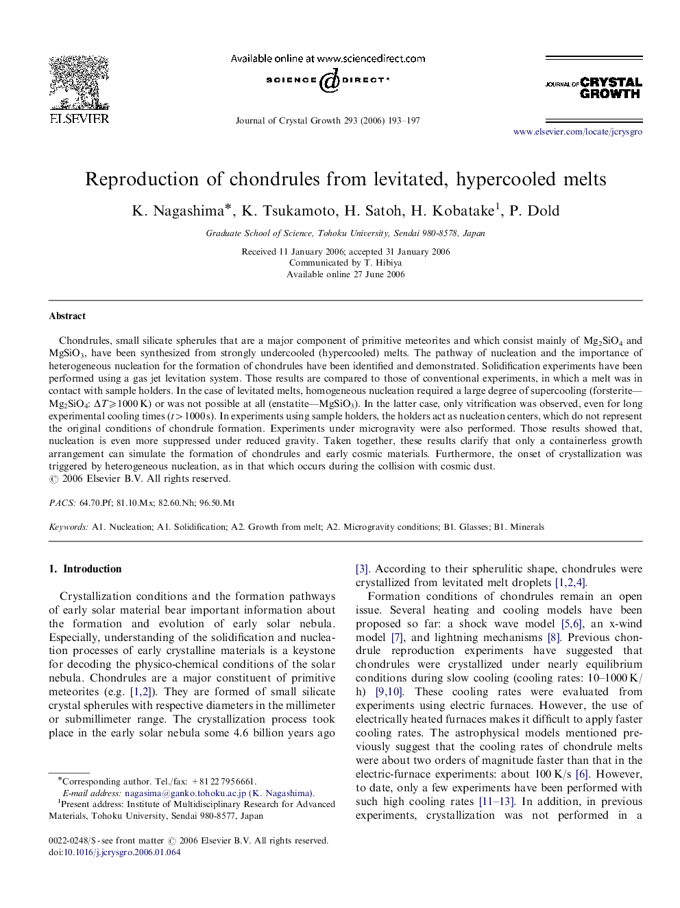 Reproduction of chondrules from levitated, hypercooled melts