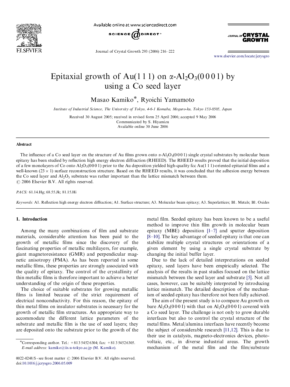 Epitaxial growth of Au(1 1 1) on α-Al2O3(0 0 0 1) by using a Co seed layer