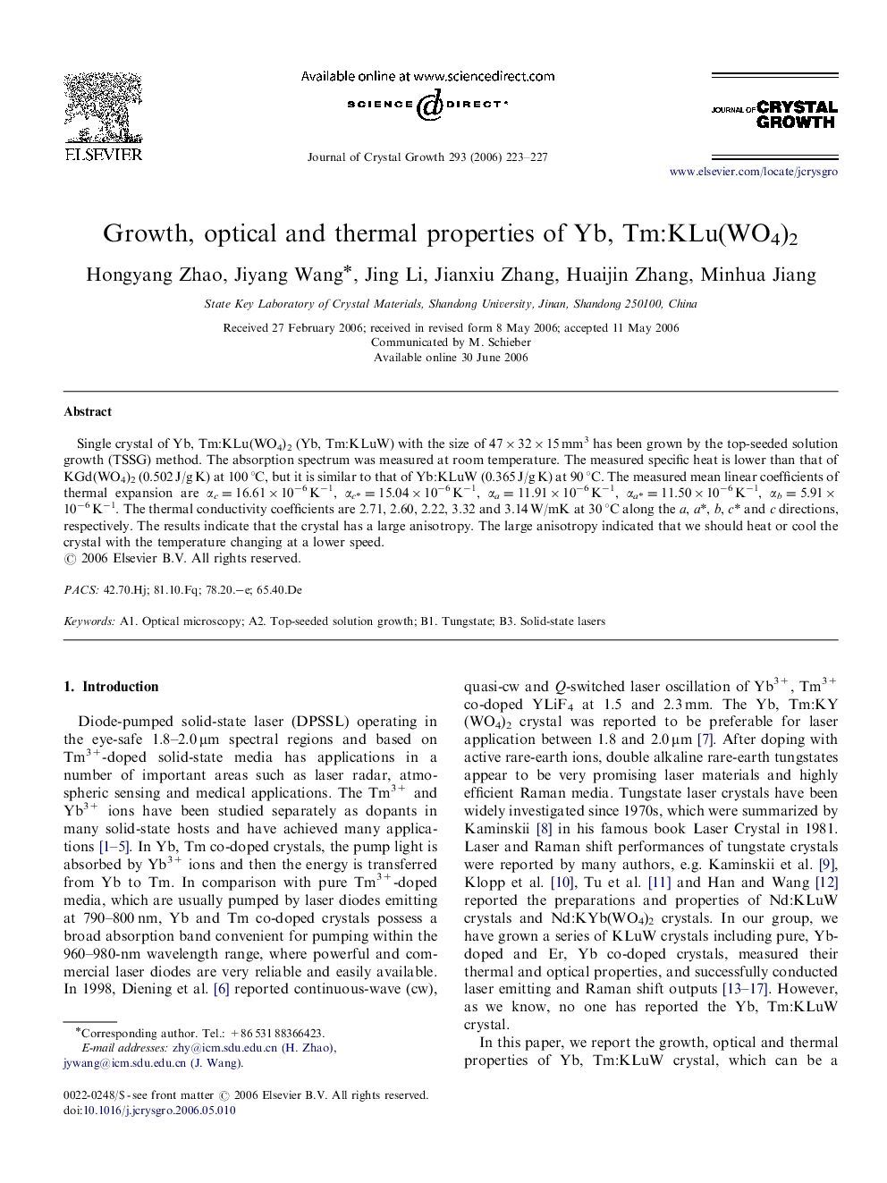 Growth, optical and thermal properties of Yb, Tm:KLu(WO4)2