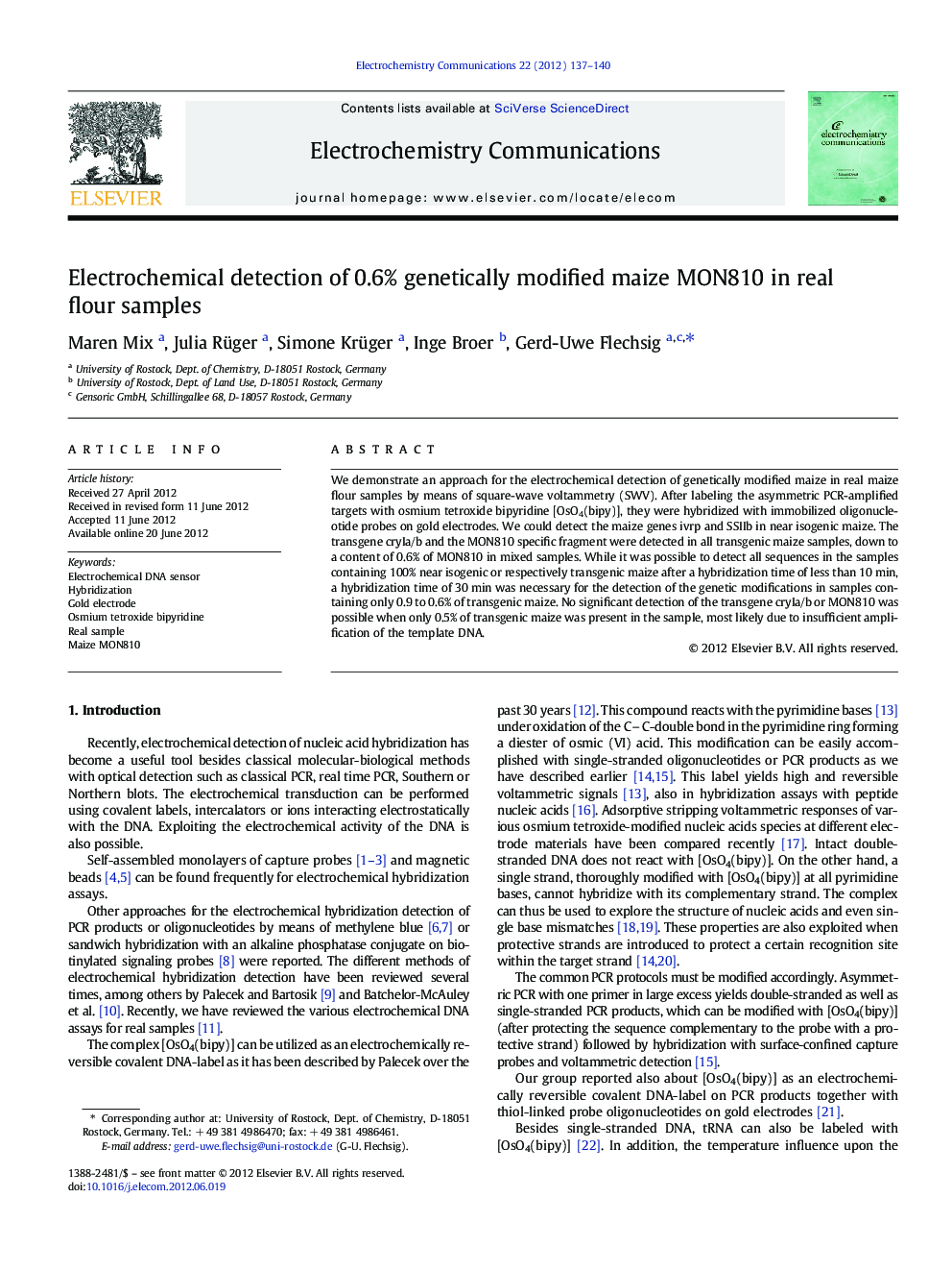 Electrochemical detection of 0.6% genetically modified maize MON810 in real flour samples