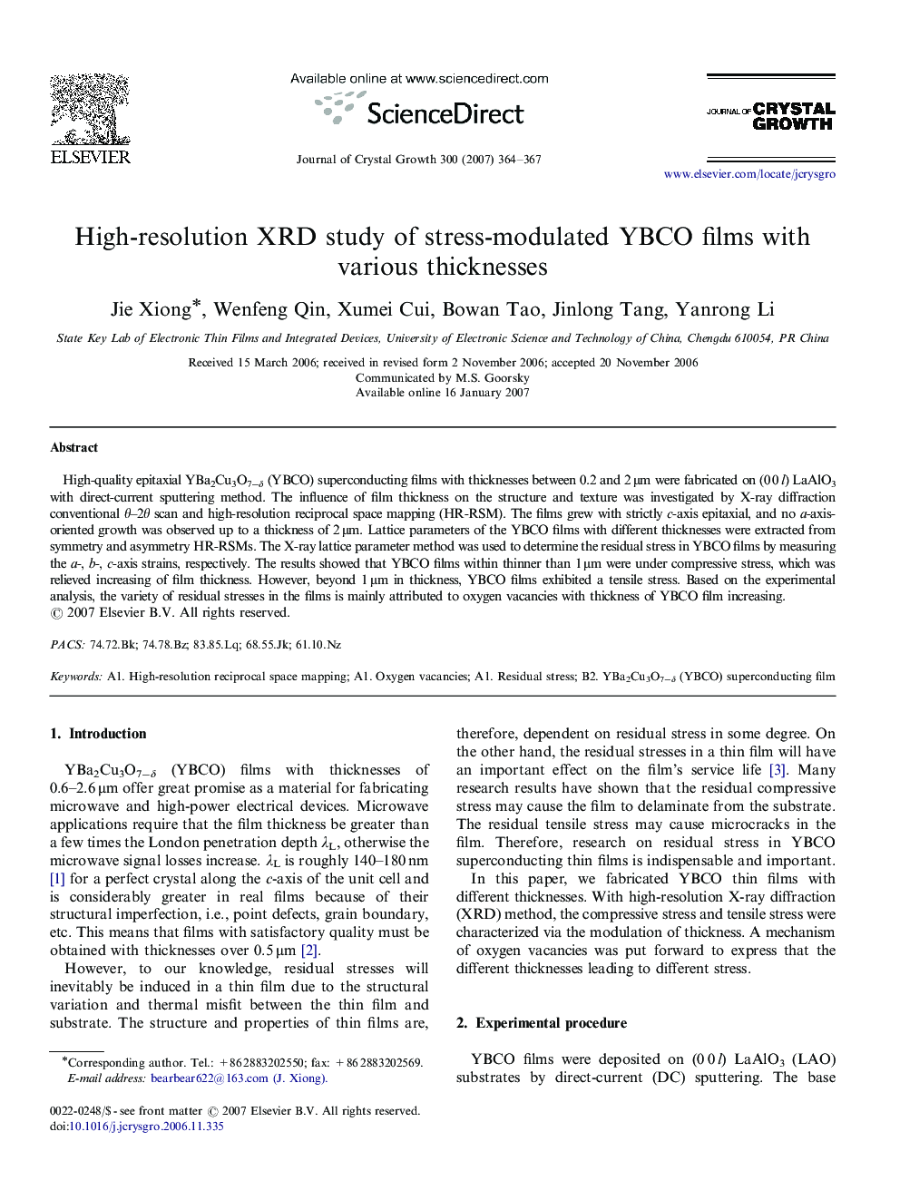 High-resolution XRD study of stress-modulated YBCO films with various thicknesses