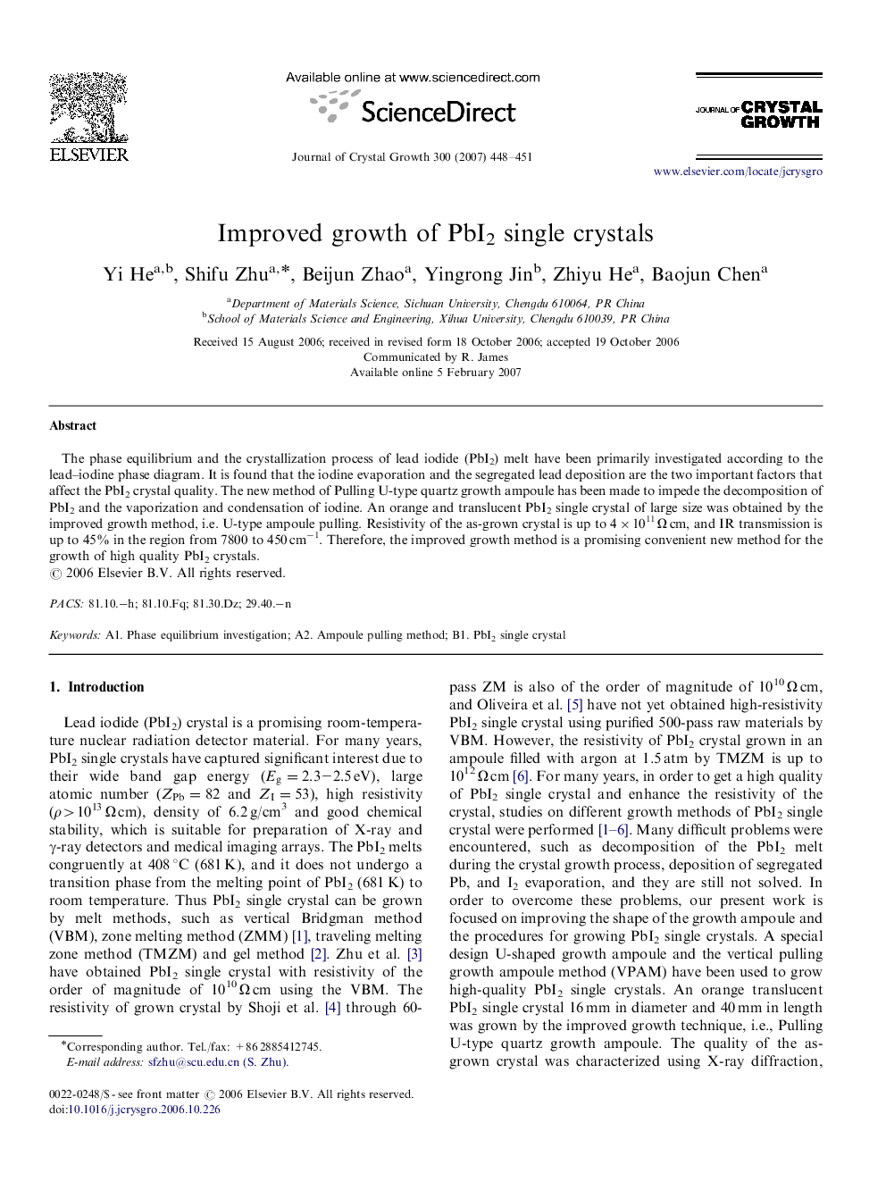 عکس صفحه اول مقاله: Improved growth of PbI2 single crystals Improved growth of PbI2 single crystals