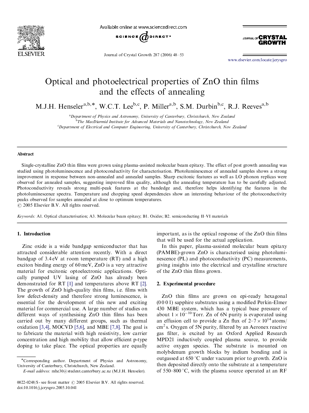 Optical and photoelectrical properties of ZnO thin films and the effects of annealing