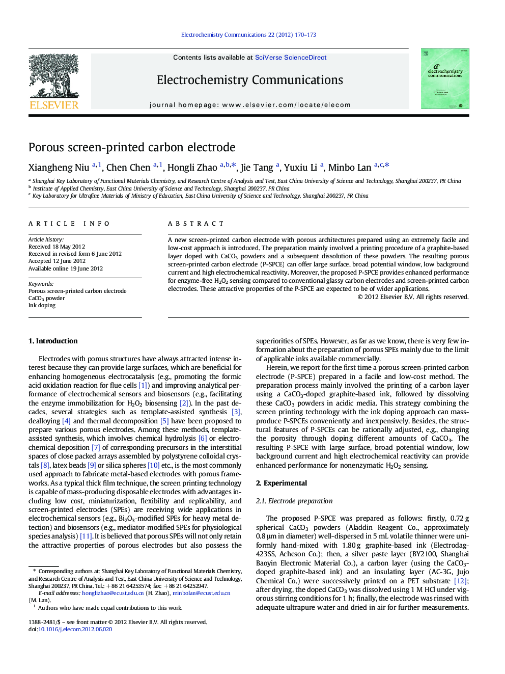 Porous screen-printed carbon electrode