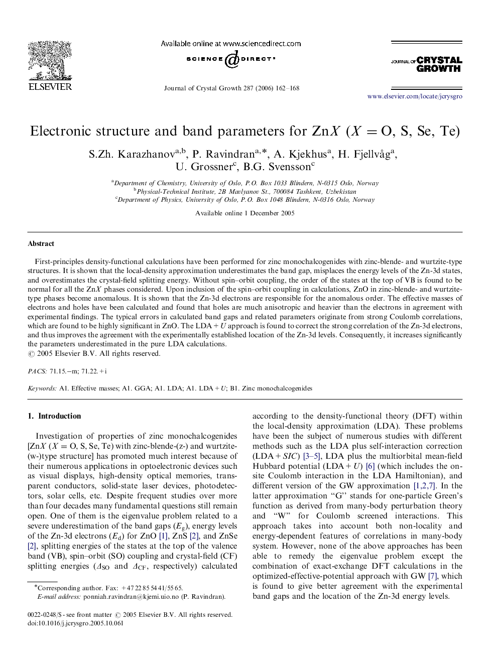 Electronic structure and band parameters for ZnXX (X=OX=O, S, Se, Te)