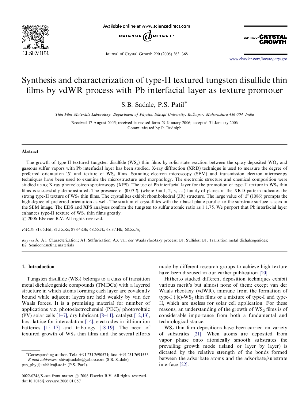 Synthesis and characterization of type-II textured tungsten disulfide thin films by vdWR process with Pb interfacial layer as texture promoter