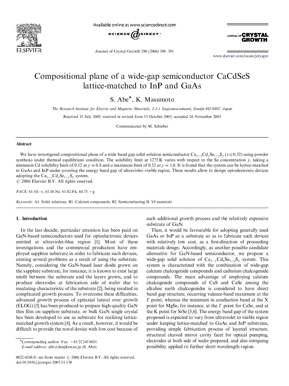 Compositional plane of a wide-gap semiconductor CaCdSeS lattice-matched to InP and GaAs