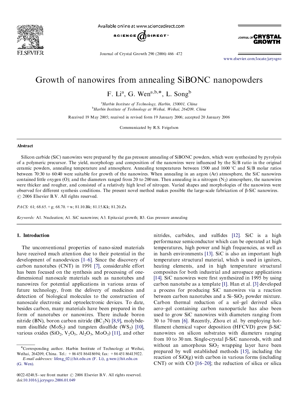 Growth of nanowires from annealing SiBONC nanopowders