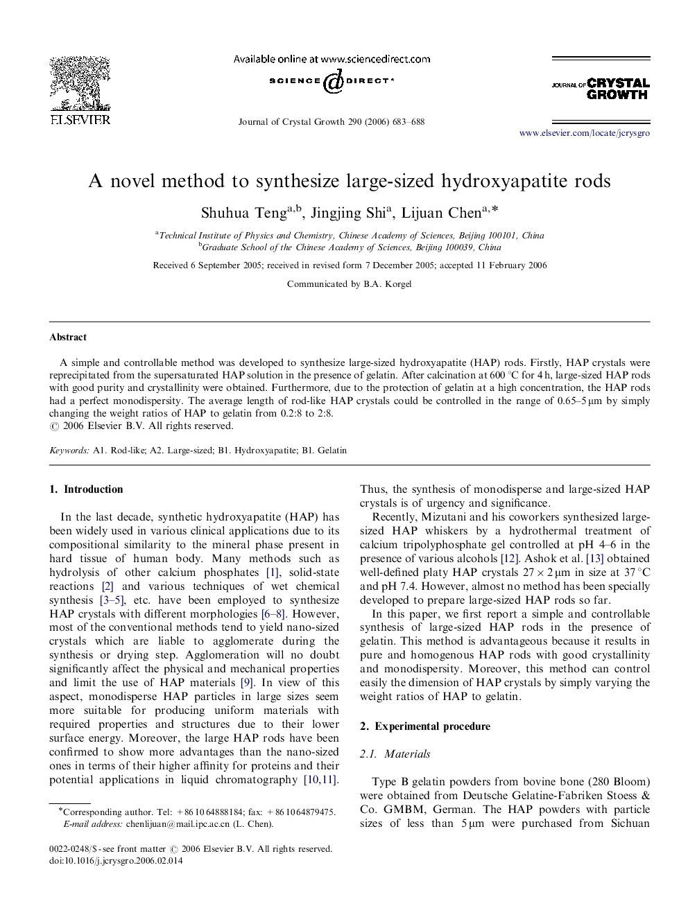 A novel method to synthesize large-sized hydroxyapatite rods