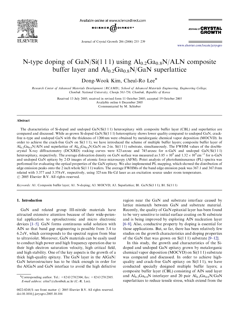N-type doping of GaN/Si(1 1 1) using Al0.2Ga0.8N/ALN composite buffer layer and Al0.2Ga0.8N/GaN superlattice