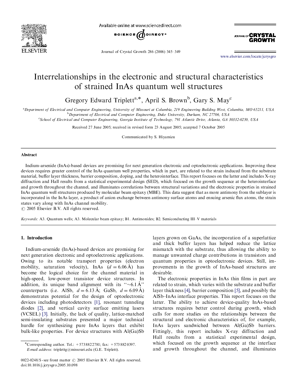 Interrelationships in the electronic and structural characteristics of strained InAs quantum well structures