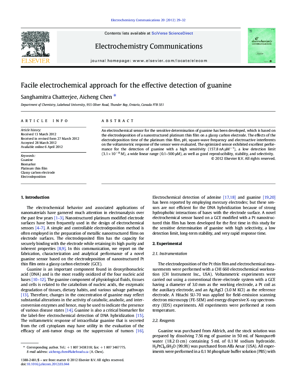 Facile electrochemical approach for the effective detection of guanine