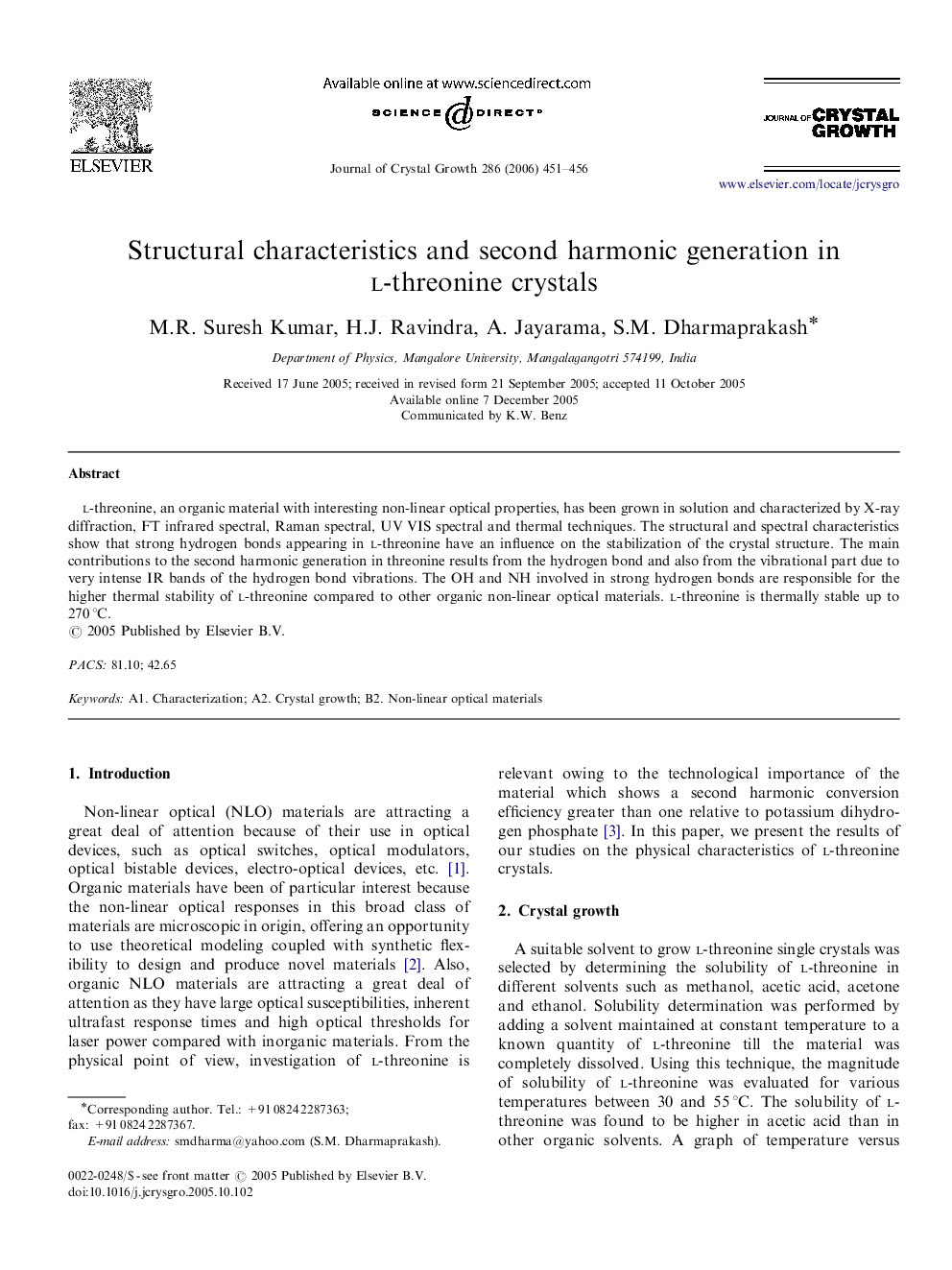 Structural characteristics and second harmonic generation in l-threonine crystals