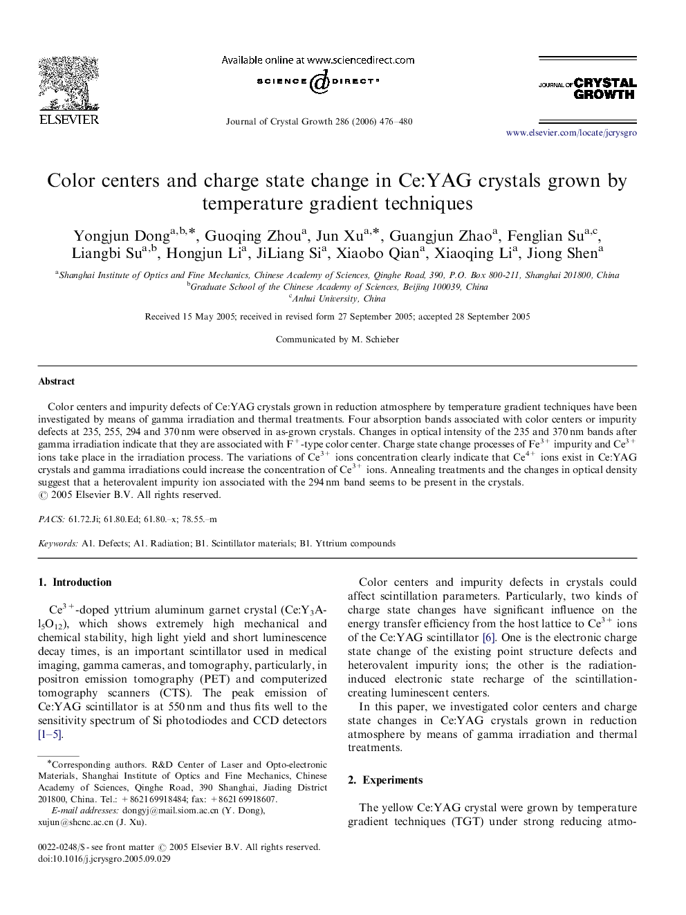 Color centers and charge state change in Ce:YAG crystals grown by temperature gradient techniques