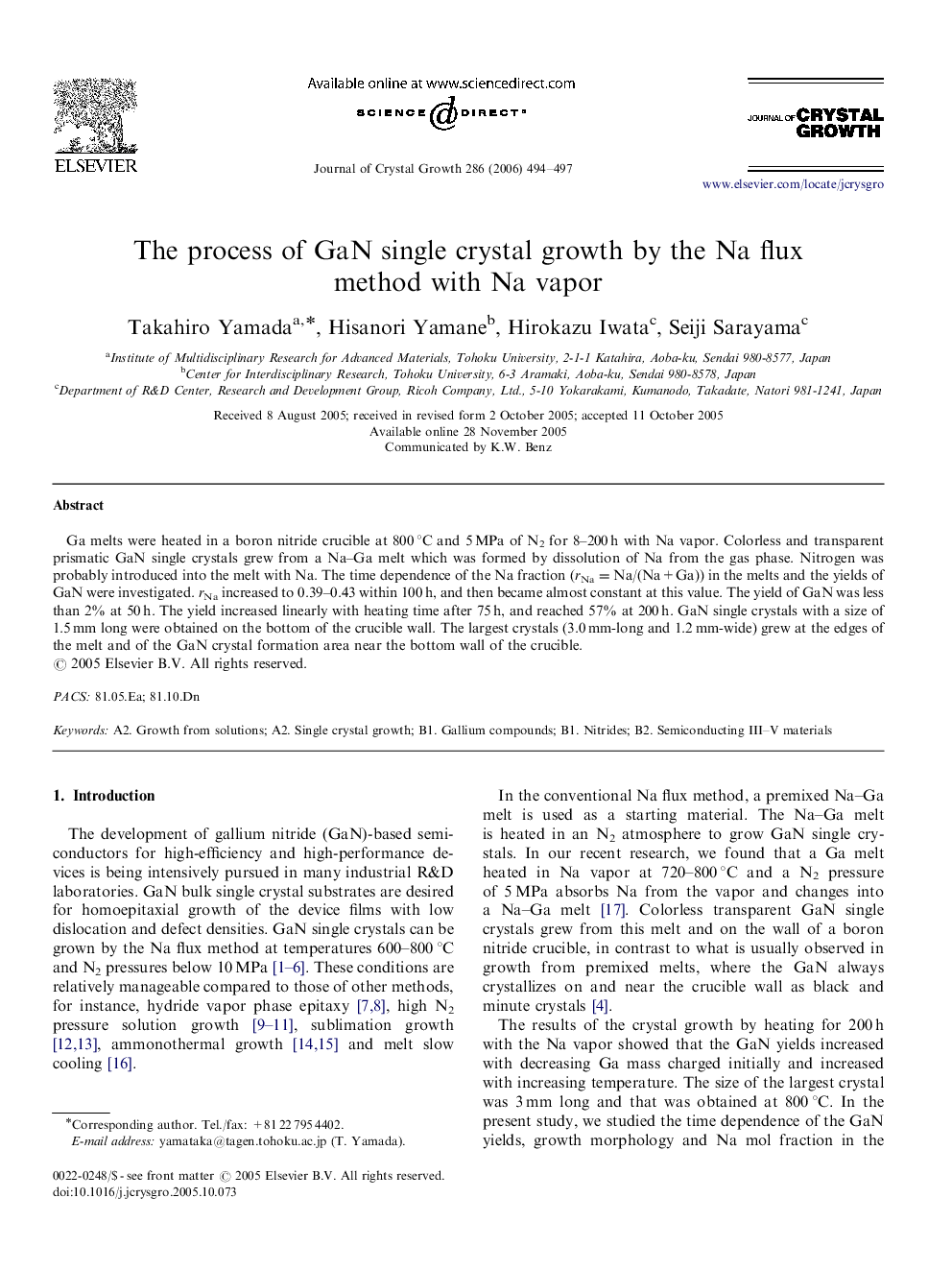 The process of GaN single crystal growth by the Na flux method with Na vapor