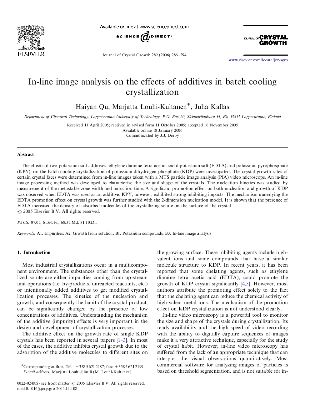 In-line image analysis on the effects of additives in batch cooling crystallization