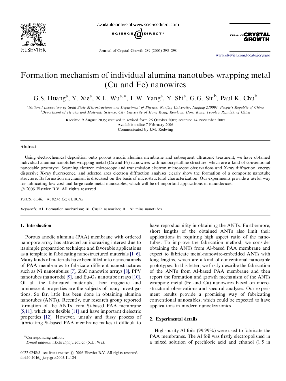 Formation mechanism of individual alumina nanotubes wrapping metal (Cu and Fe) nanowires