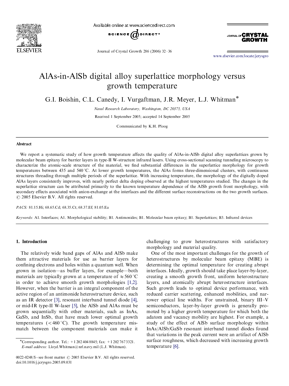 AlAs-in-AlSb digital alloy superlattice morphology versus growth temperature