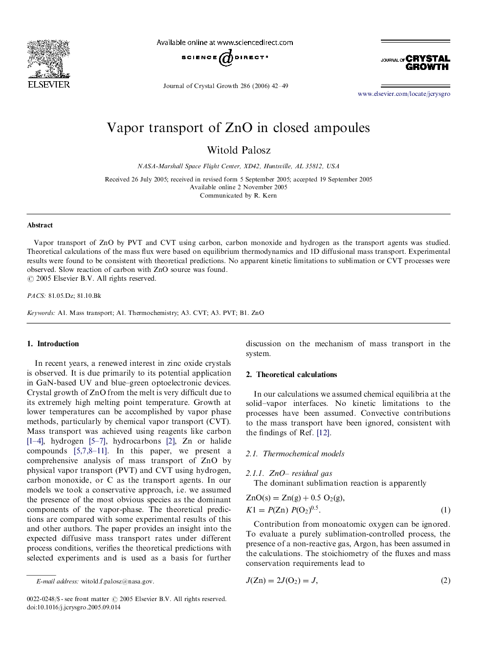 Vapor transport of ZnO in closed ampoules