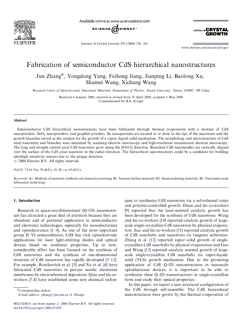 Fabrication of semiconductor CdS hierarchical nanostructures