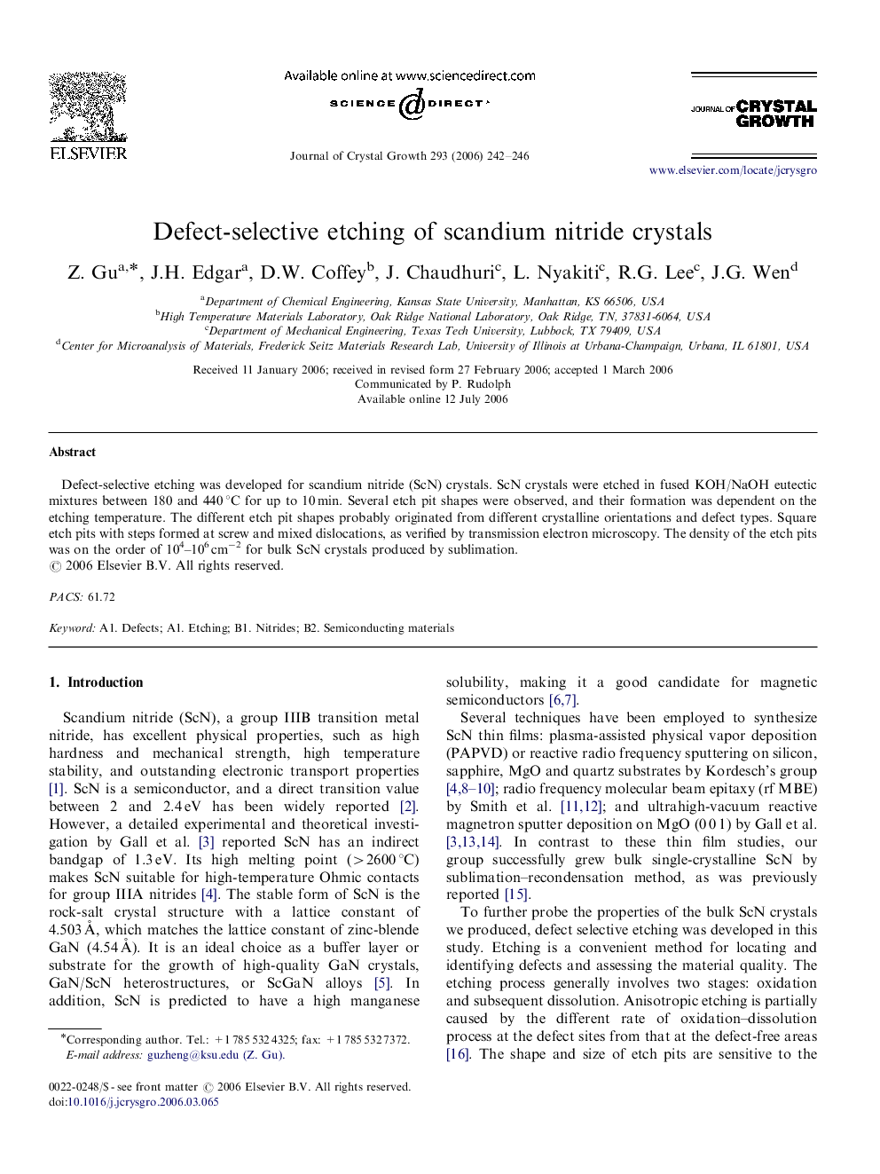 Defect-selective etching of scandium nitride crystals