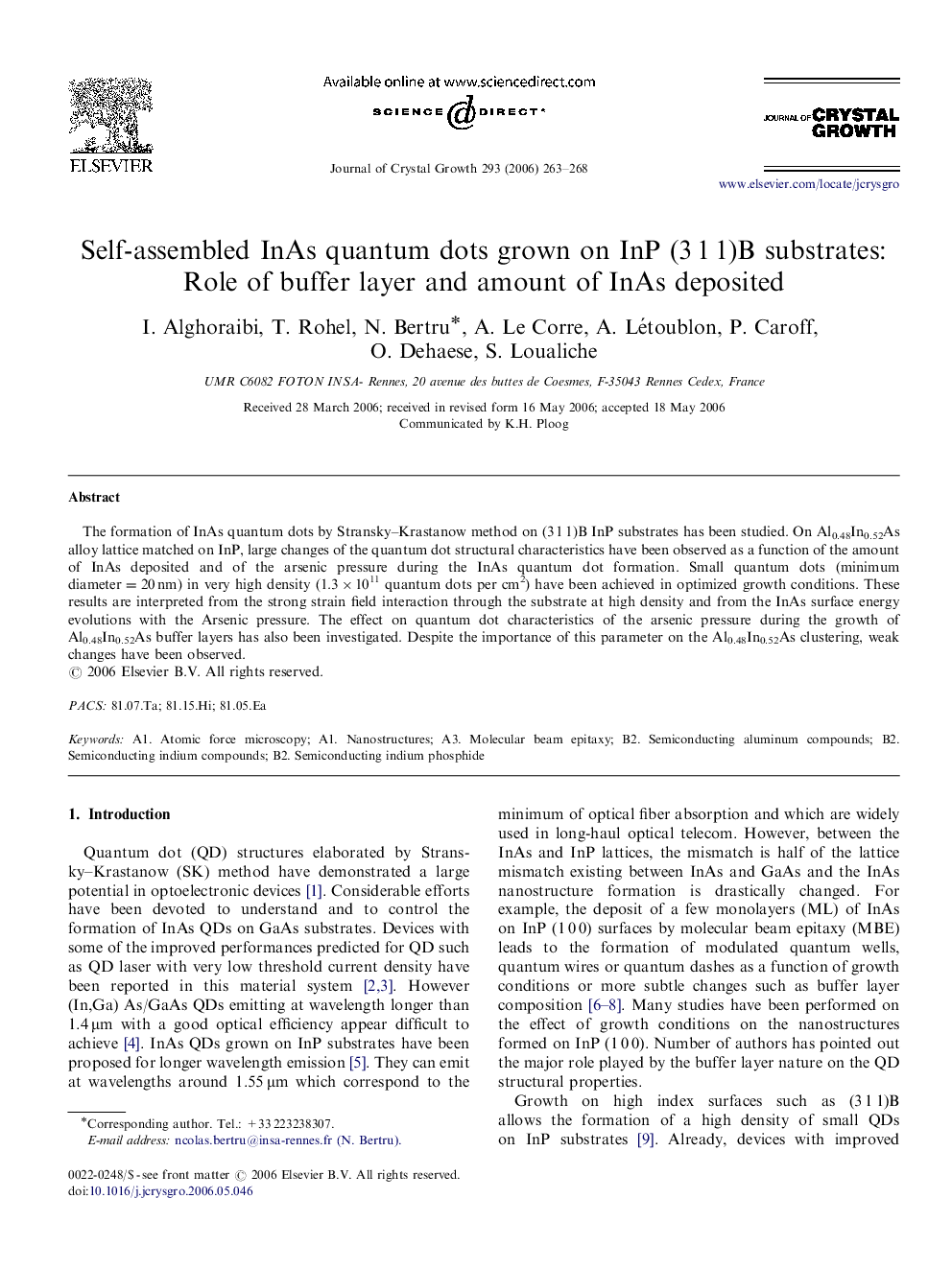 Self-assembled InAs quantum dots grown on InP (3 1 1)B substrates: Role of buffer layer and amount of InAs deposited