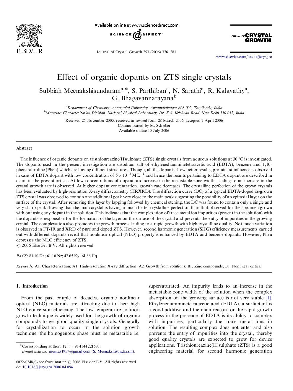 Effect of organic dopants on ZTS single crystals