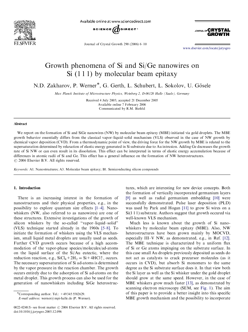 Growth phenomena of Si and Si/Ge nanowires on Si (1 1 1) by molecular beam epitaxy