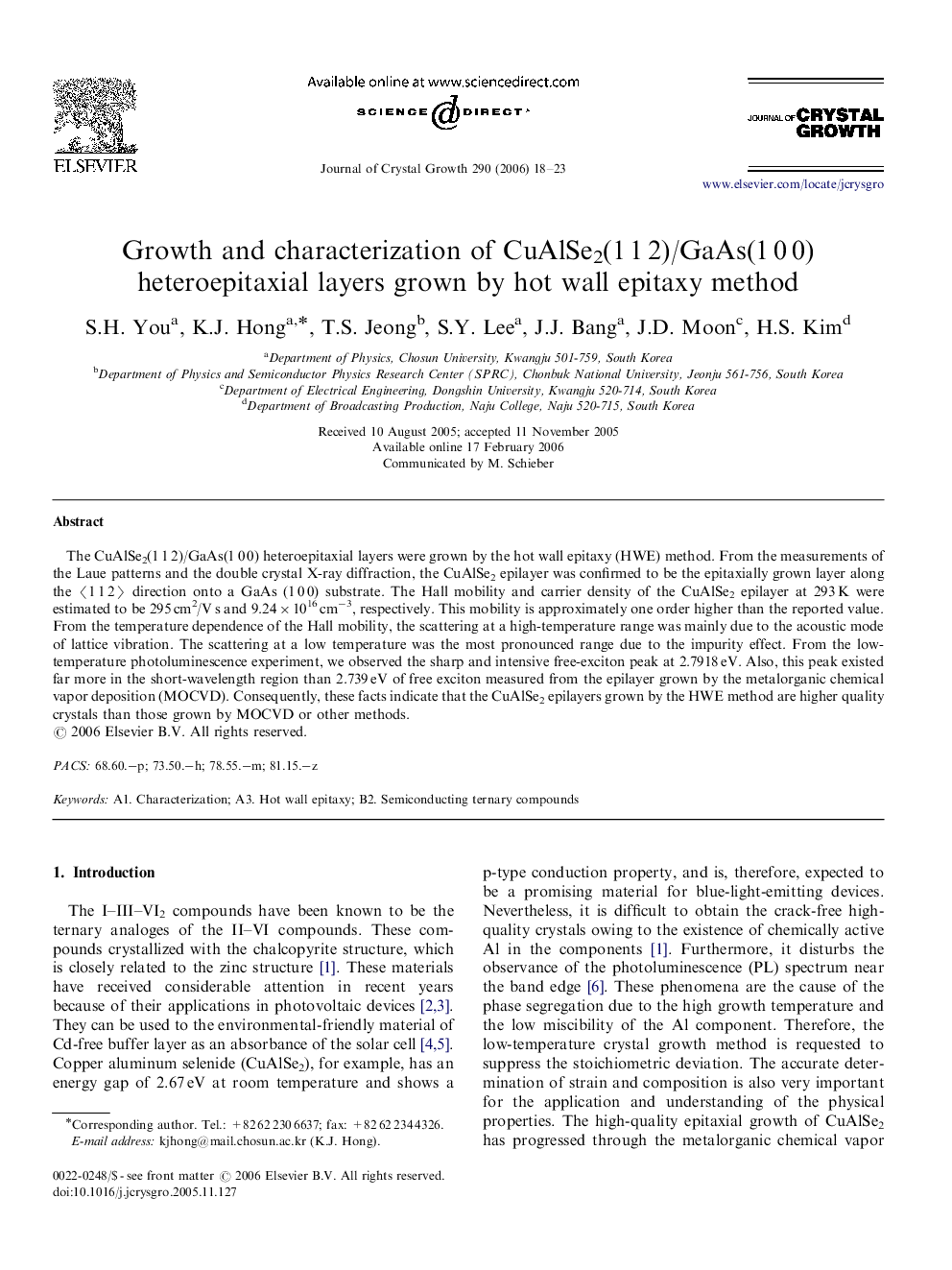 Growth and characterization of CuAlSe2(1 1 2)/GaAs(1 0 0) heteroepitaxial layers grown by hot wall epitaxy method