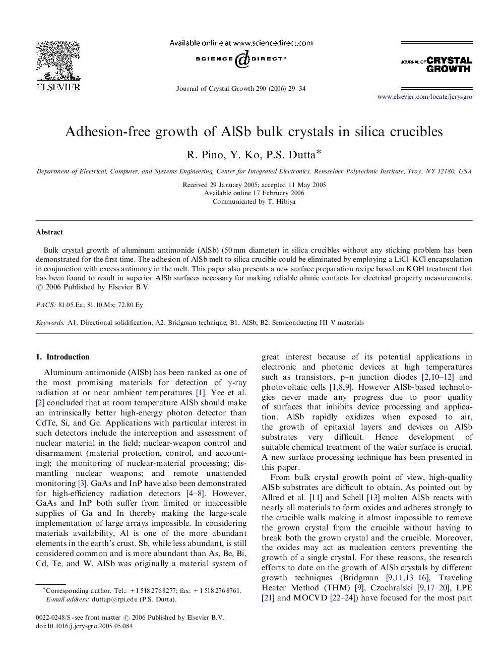 Adhesion-free growth of AlSb bulk crystals in silica crucibles