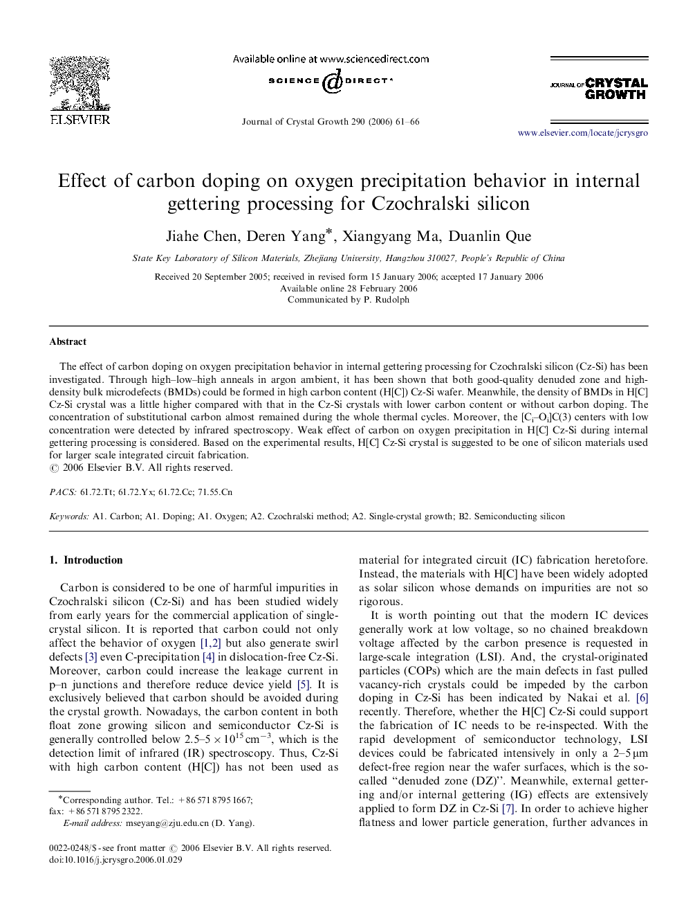 Effect of carbon doping on oxygen precipitation behavior in internal gettering processing for Czochralski silicon