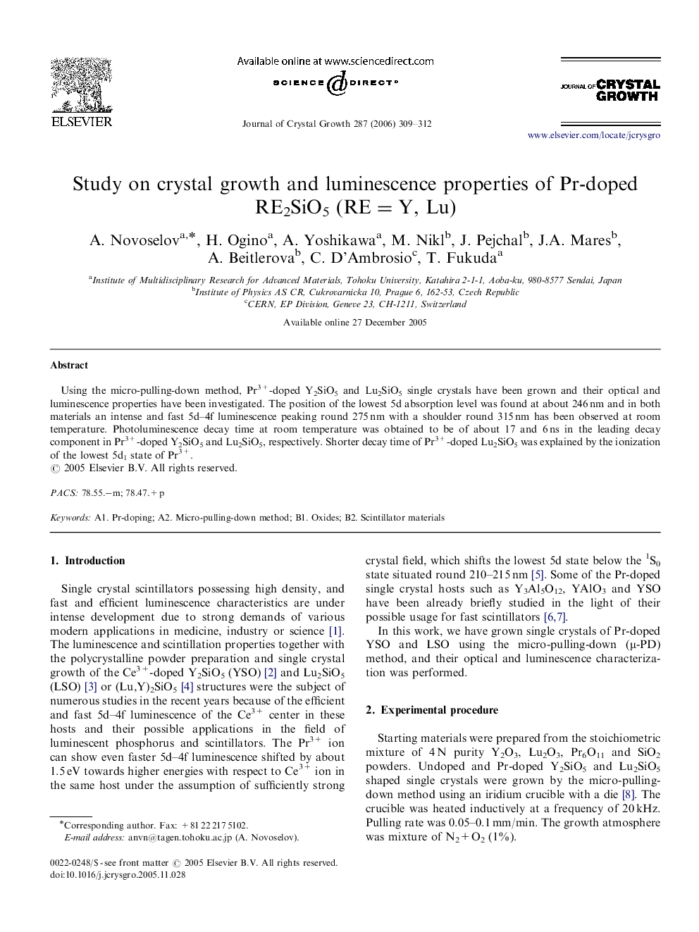 Study on crystal growth and luminescence properties of Pr-doped RE2SiO5 (RE=Y, Lu)