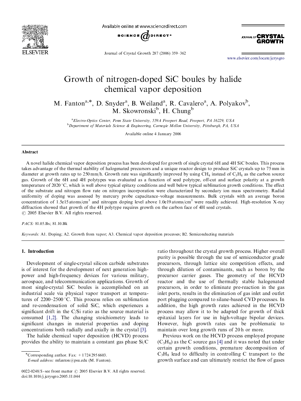 Growth of nitrogen-doped SiC boules by halide chemical vapor deposition