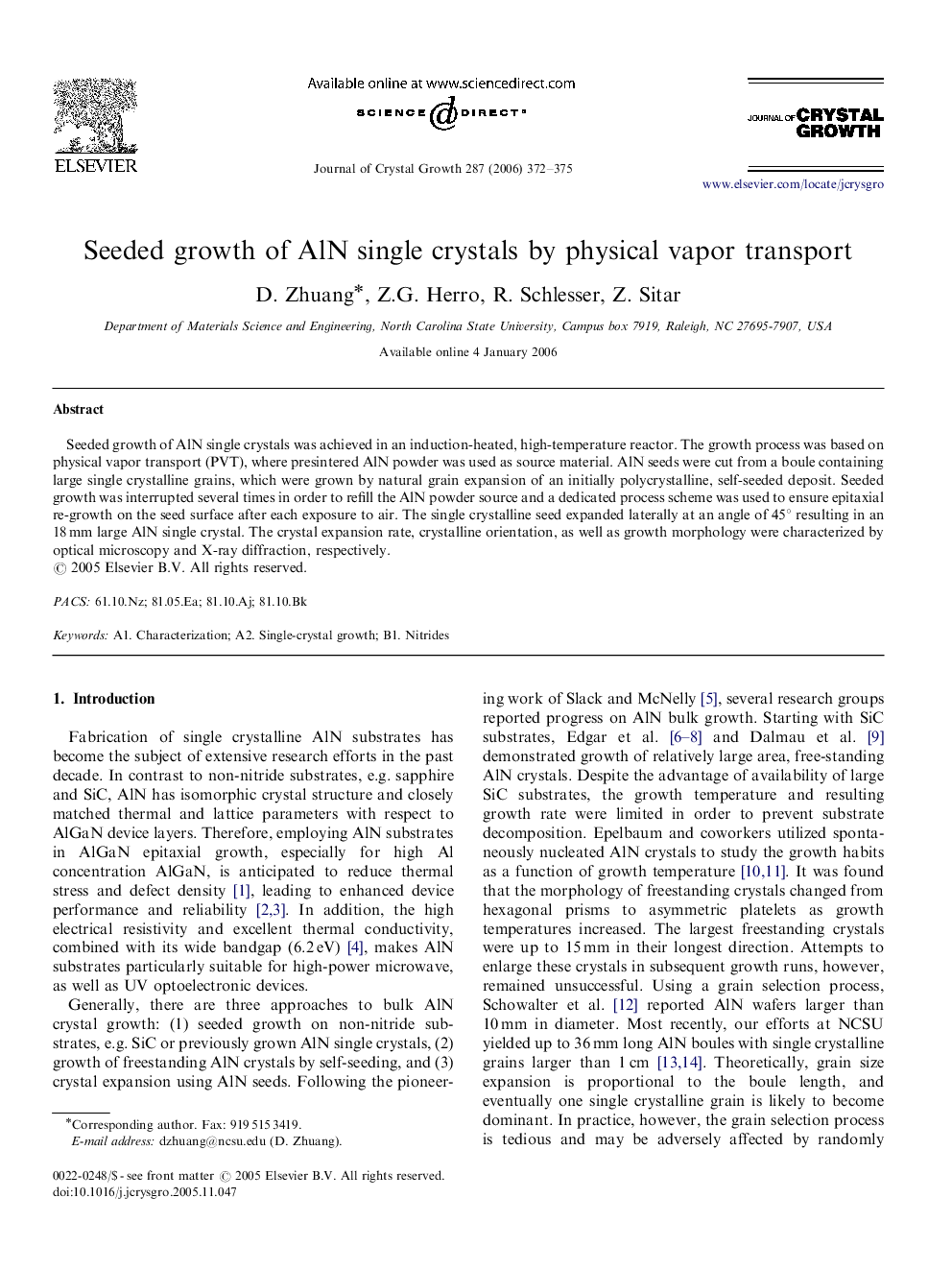 Seeded growth of AlN single crystals by physical vapor transport