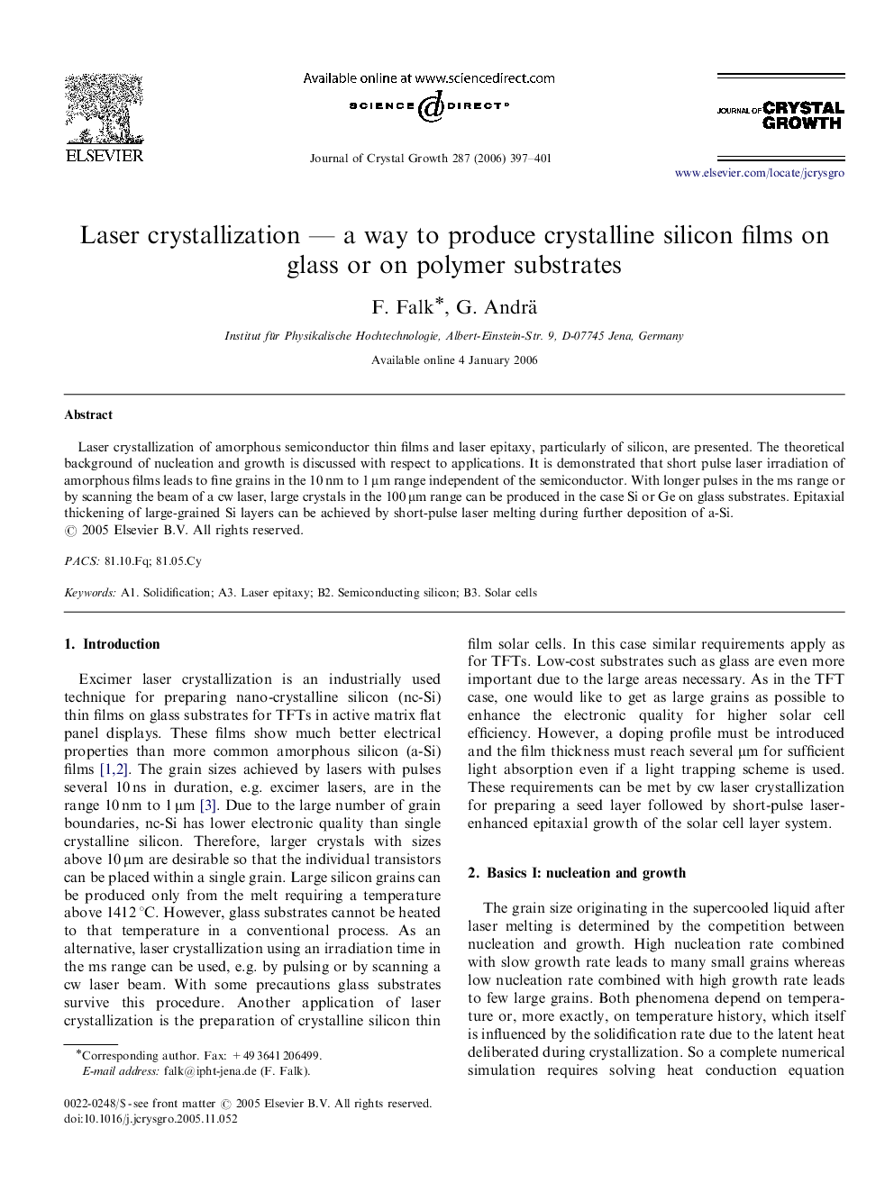 Laser crystallization — a way to produce crystalline silicon films on glass or on polymer substrates