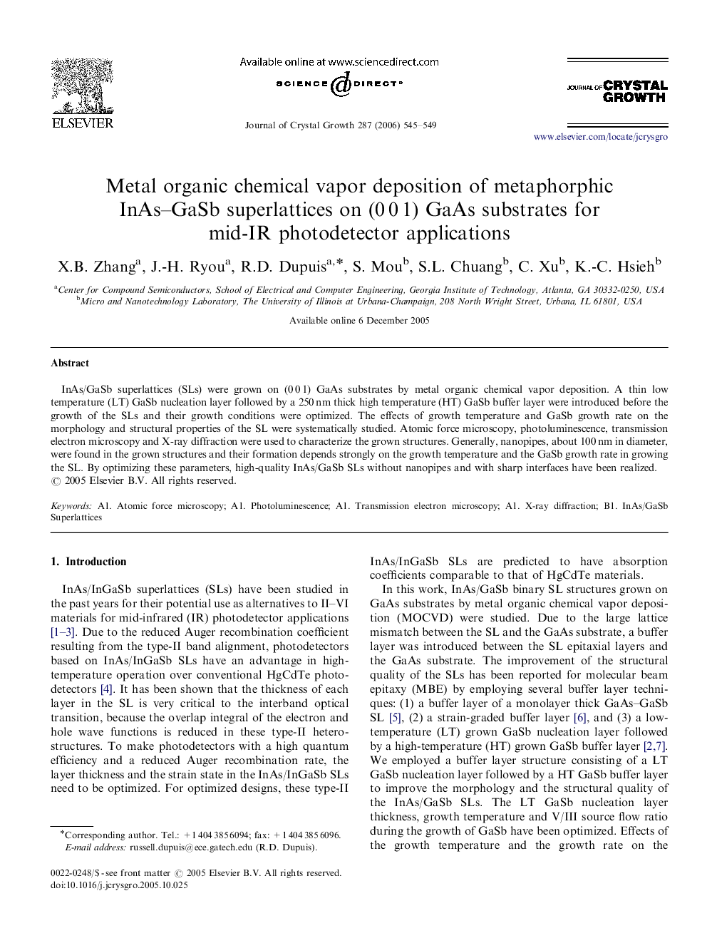 Metal organic chemical vapor deposition of metaphorphic InAs–GaSb superlattices on (0 0 1) GaAs substrates for mid-IR photodetector applications