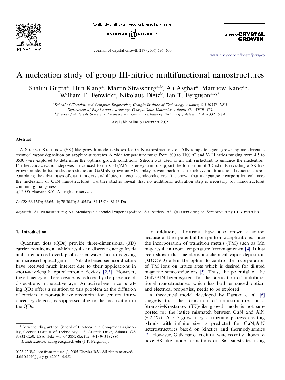 A nucleation study of group III-nitride multifunctional nanostructures