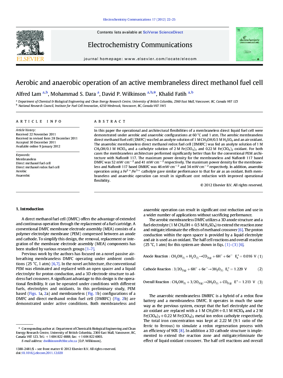 Aerobic and anaerobic operation of an active membraneless direct methanol fuel cell