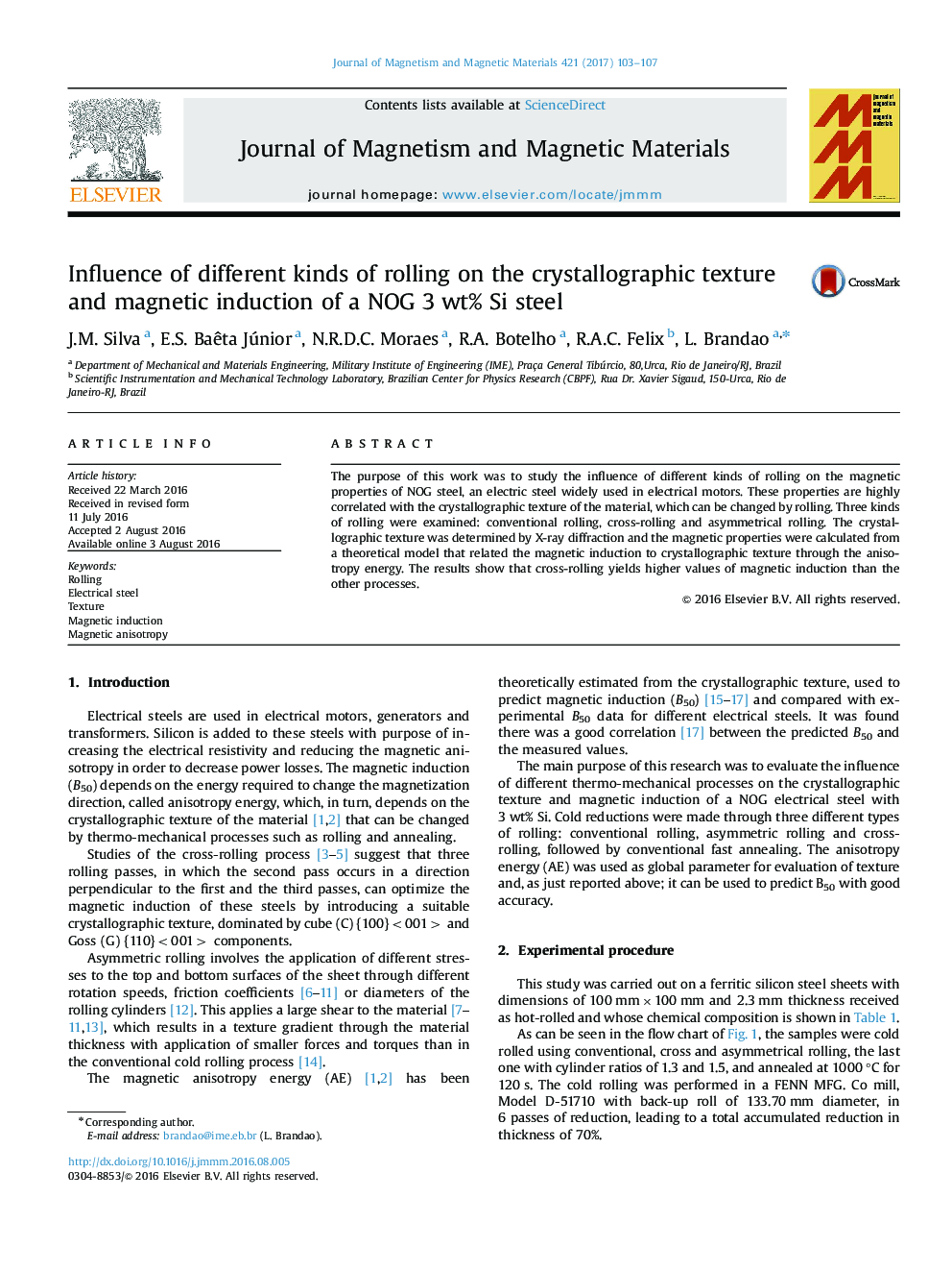 تأثیر انواع مختلف نورد بر روی بافت کریستالوگرافی و القای مغناطیسی فولاد سیلیکون NOG 3 wt٪