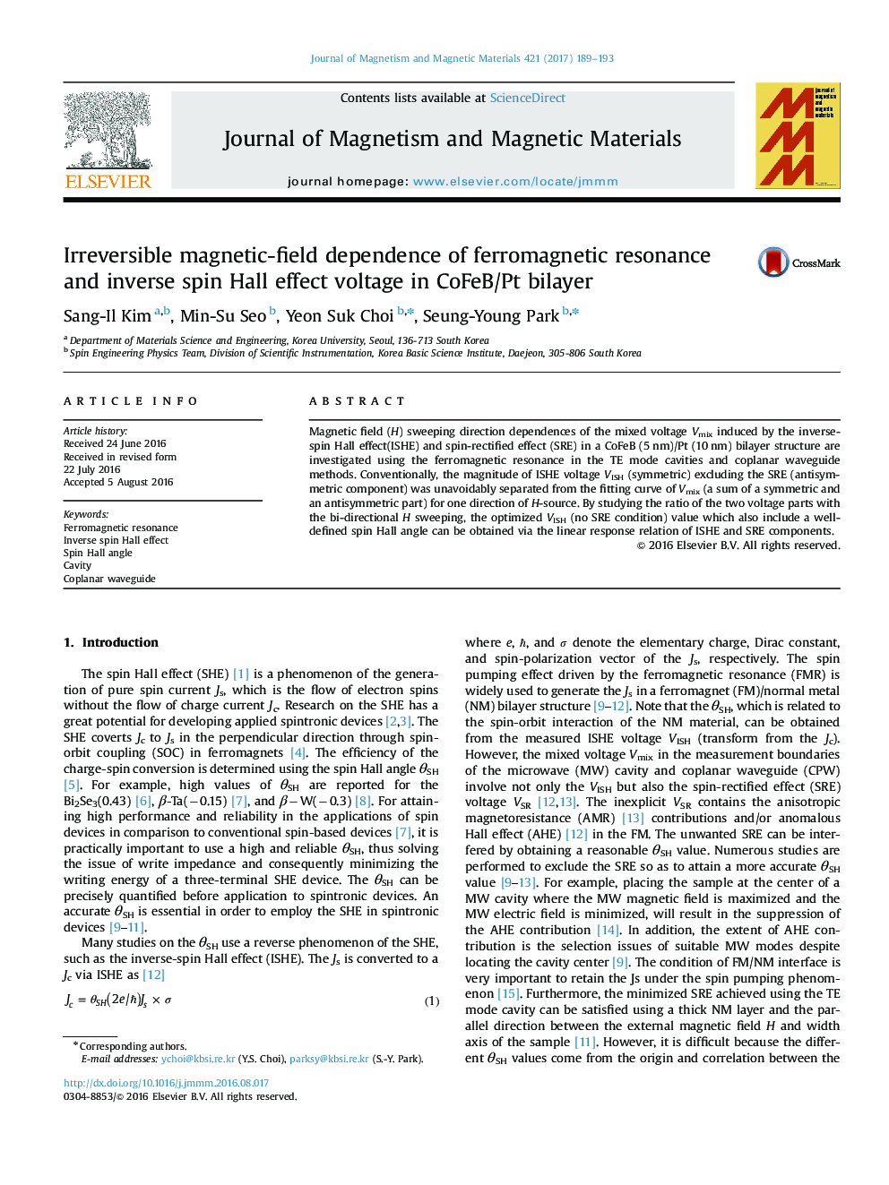 Irreversible magnetic-field dependence of ferromagnetic resonance and inverse spin Hall effect voltage in CoFeB/Pt bilayer