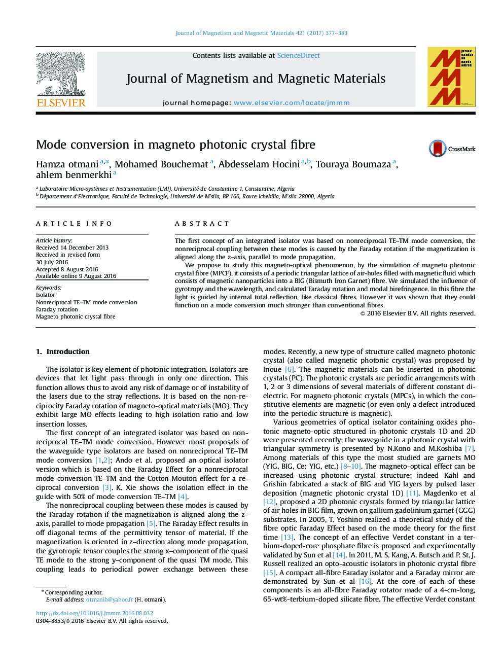 Mode conversion in magneto photonic crystal fibre