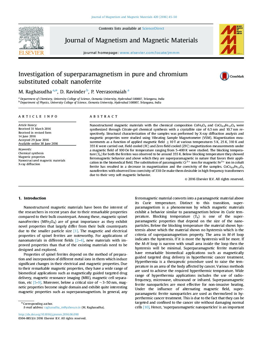 Investigation of superparamagnetism in pure and chromium substituted cobalt nanoferrite