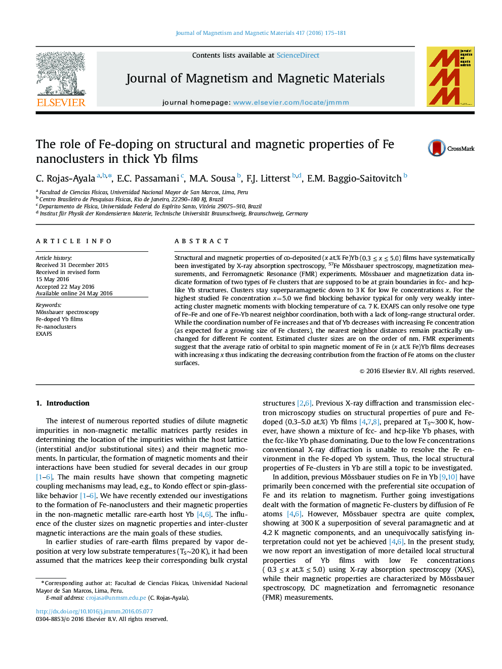 The role of Fe-doping on structural and magnetic properties of Fe nanoclusters in thick Yb films