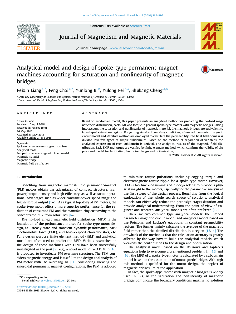 Analytical model and design of spoke-type permanent-magnet machines accounting for saturation and nonlinearity of magnetic bridges