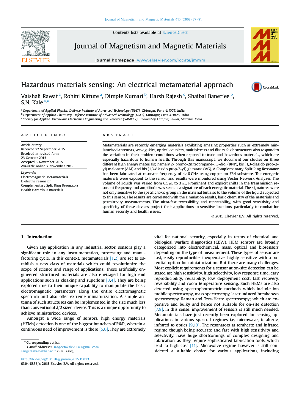 Hazardous materials sensing: An electrical metamaterial approach