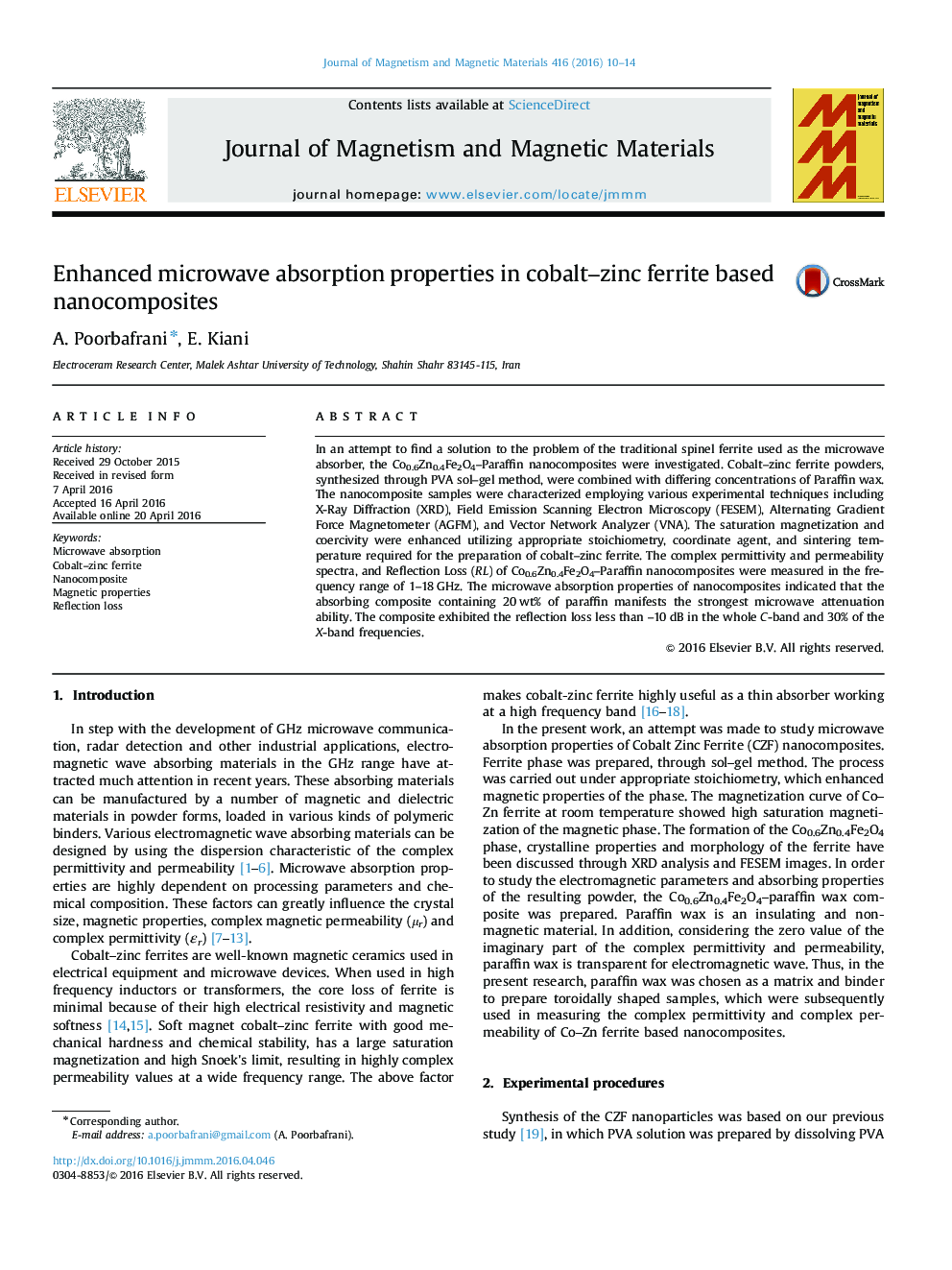 Enhanced microwave absorption properties in cobalt–zinc ferrite based nanocomposites