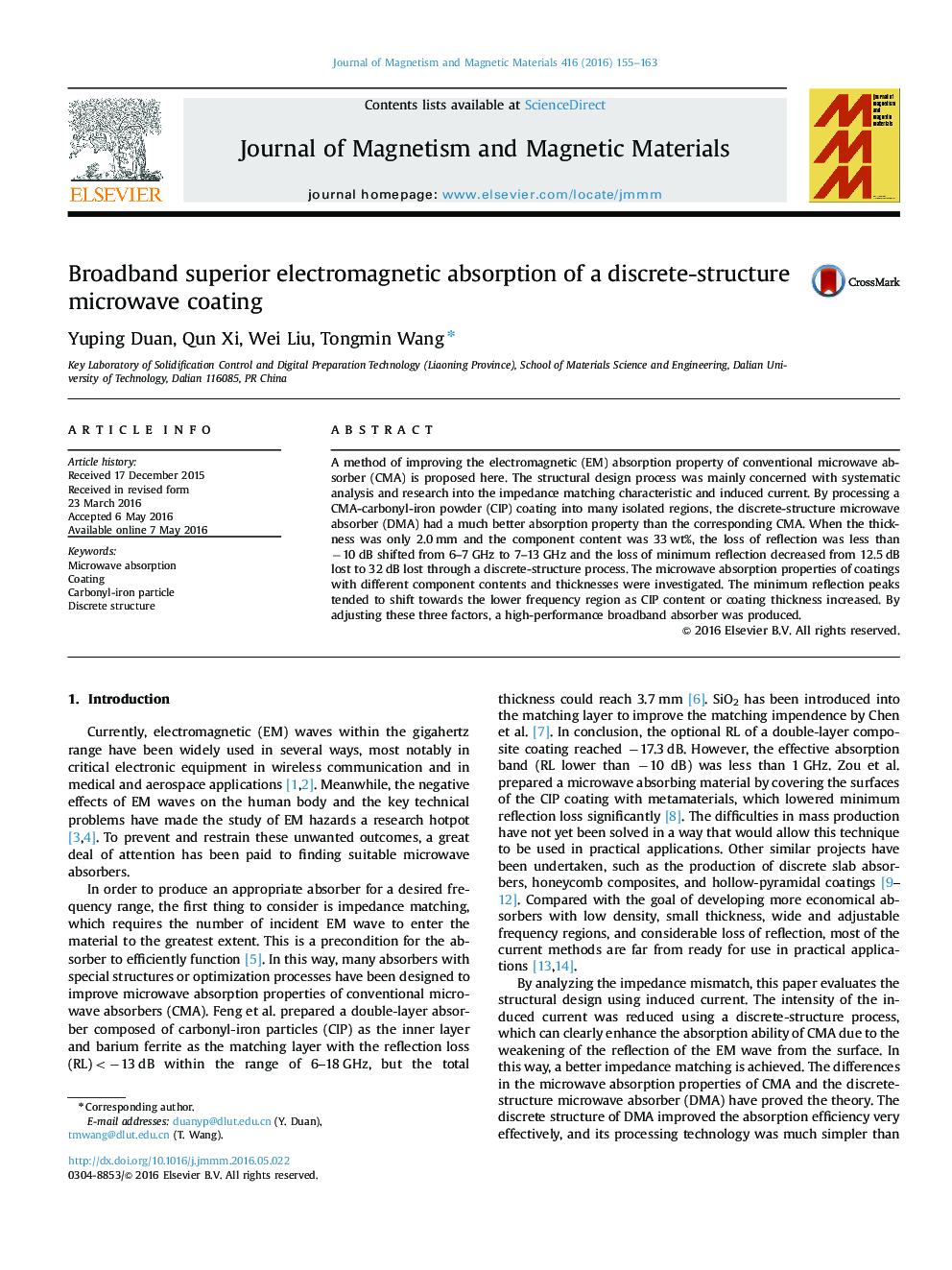 Broadband superior electromagnetic absorption of a discrete-structure microwave coating